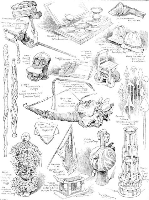 Sketches at the Stanley and African Exhibition, 1890. Creator: Frederick George Kitton.