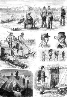 Sketches at the Wimbledon Rifle Meeting, 1881. Creators: J Schonberg, Unknown