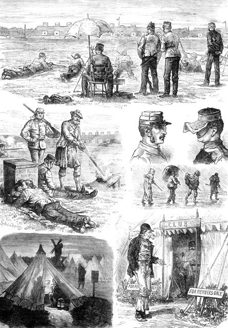 Sketches at the Wimbledon Rifle Meeting, 1881. Creators: J Schonberg, Unknown.