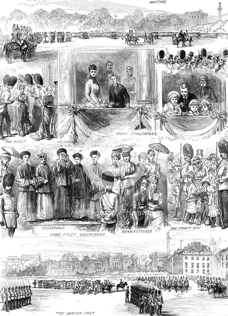 Sketches at Trooping the Colours on the Queen's Birthday, 1880. Creator: Unknown.