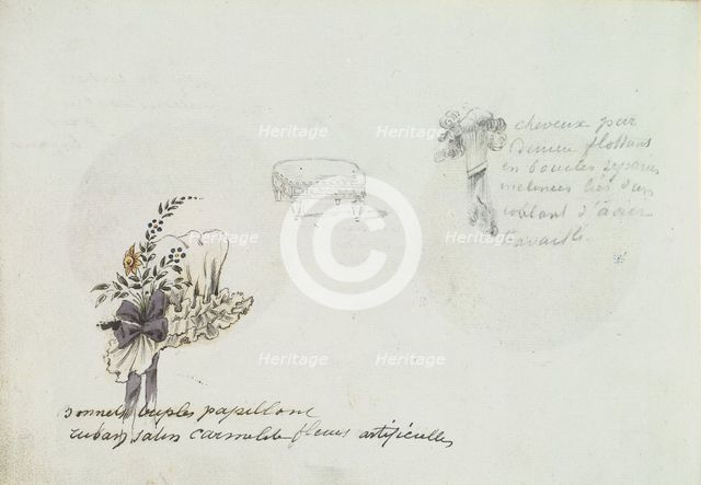 Sketches for a Bonnet and Accessories, ca. 1785-90. Creator: Anon.