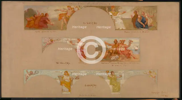 Sketches for a Decoration of a Private Library "B", 1894. Creator: Kenyon Cox.