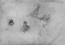 Sketches for a Kneeling Leda and of a Horse c1480 (1945). Artist: Leonardo da Vinci