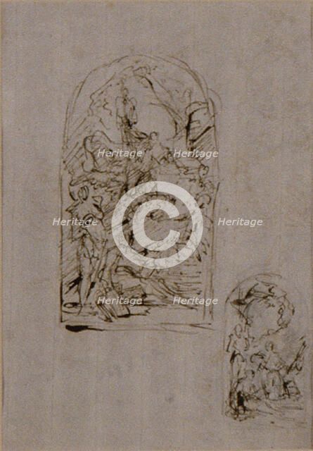 Sketches for an Altar with Saint Margaret of Cortona, Saint Sebastian and Saint Roch..., 1728/1754. Creator: Giovanni Battista Piazzetta.