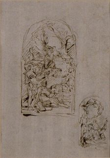 Sketches for an Altar with Saint Margaret of Cortona, Saint Sebastian and Saint Roch..., 1728/1754. Creator: Giovanni Battista Piazzetta