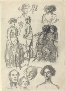Sketches for "Lovers on a Bench", late 19th-early 20th century. Creator: Theophile Alexandre Steinlen