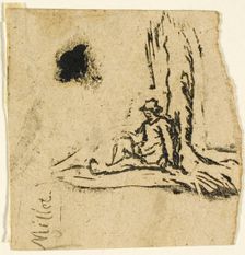 Sketches, Fragment: Peasant Seated at the Foot of a Tree, after 1863. Creator: Jean Francois Millet