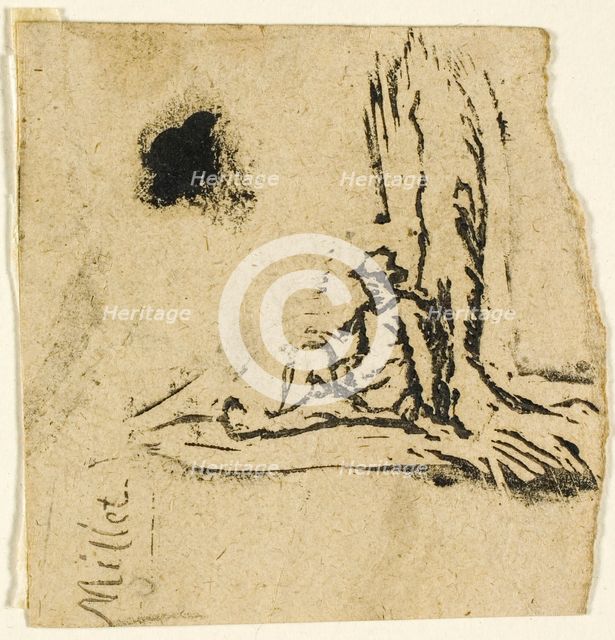 Sketches, Fragment: Peasant Seated at the Foot of a Tree, after 1863. Creator: Jean Francois Millet.