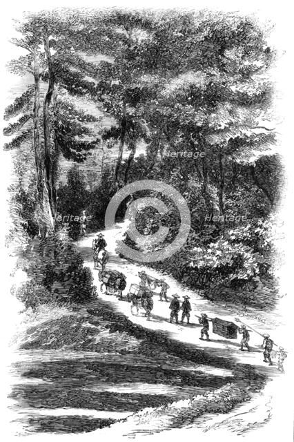 Sketches from the interior of Japan, by our special artist: Mountain Pass in Fizen, Takiwa, 1861. Creator: Unknown.