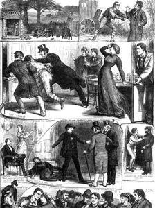 Sketches from the "Lights O London" at the Princess's Theatre, 1881. Creator: Dalziel Brothers