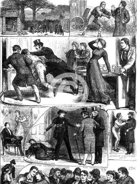 Sketches from the "Lights O' London" at the Princess's Theatre, 1881. Creator: Dalziel Brothers.