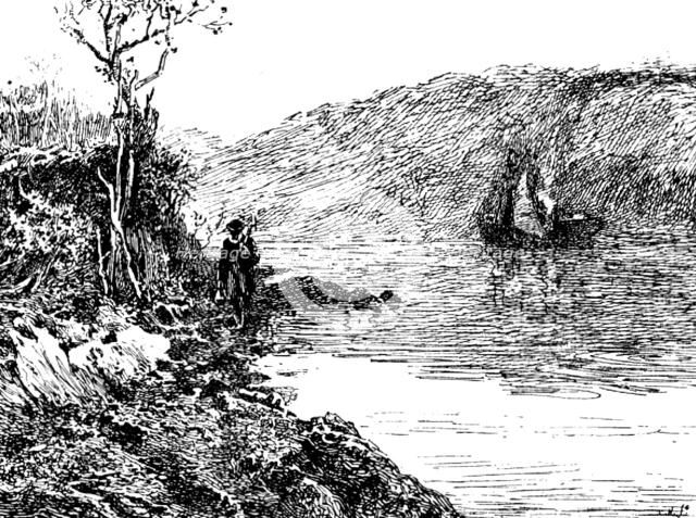 Sketches from the Picture Exhibitions: "The Lone River", C. Napier Hemy, Grosvenor Gallery, 1890.  Creator: Carl Hentschel.