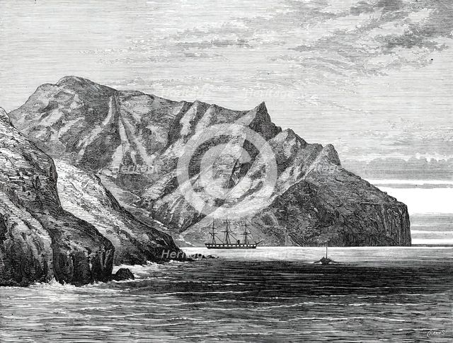 Sketches from H.M.S. Challenger, by Mr. J. J. Wild: the Challenger in Cumberland Bay,...1876. Creator: John Greenaway.