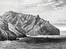 Sketches from H.M.S. Challenger, by Mr. J. J. Wild: the Challenger in Cumberland Bay,...1876. Creator: John Greenaway