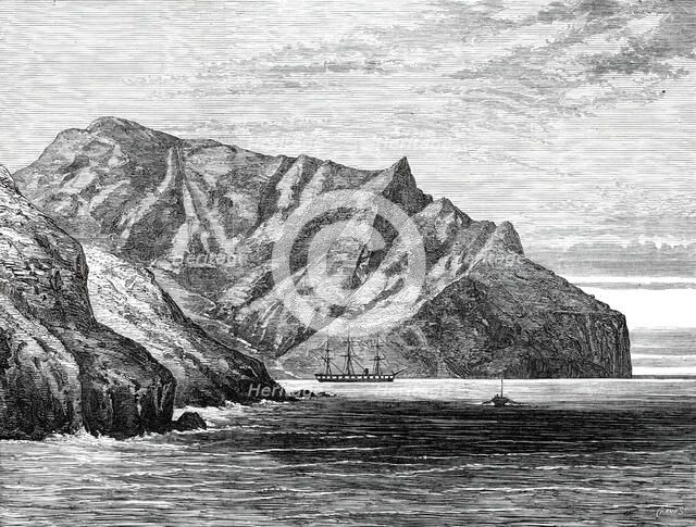 Sketches from H.M.S. Challenger, by Mr. J. J. Wild: the Challenger in Cumberland Bay,...1876. Creator: John Greenaway.