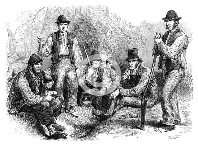 Sketches from Ireland: Meath lads on their garden plot at Crossakeel, 1870. Creator: Unknown.