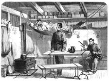 Sketches From Ireland: interior of portable hut for police in Mayo, 1870. Creator: Unknown