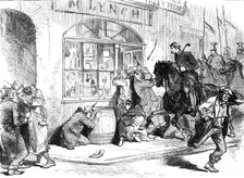 Sketches from Ireland: Lancers clearing the street of Granard at the Longford Election, 1870. Creator: Unknown