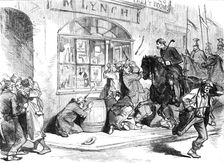 Sketches from Ireland: Lancers clearing the street of Granard at the Longford Election, 1870. Creator: Unknown