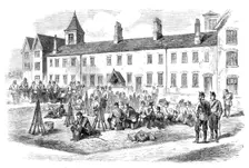 Sketches from Ireland: troops in the yard of the Poorhouse at Kells, 1870. Creator: Unknown
