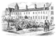 Sketches from Ireland: troops in the yard of the Poorhouse at Kells, 1870. Creator: Unknown