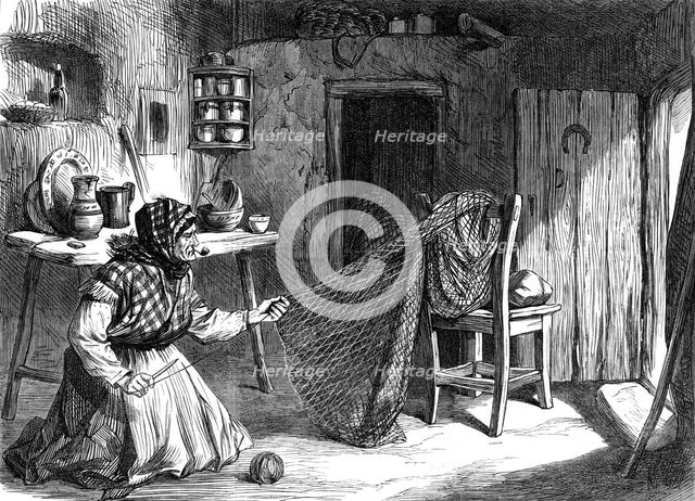 Sketches from Ireland: woman making nets in the Claddagh, Galway, 1870. Creator: Unknown.