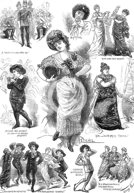 Sketches from "Patience," at the Opera Comique, 1881. Creator: Swain.