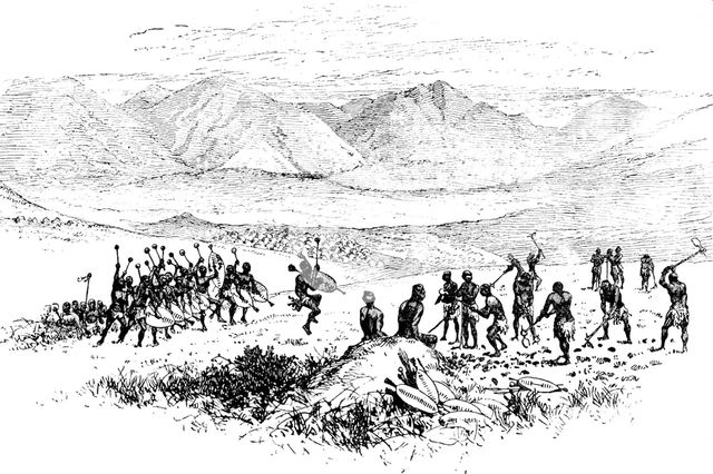 Sketches from Swaziland: hoeing the King’s Fields, 1890. Creator: Unknown.