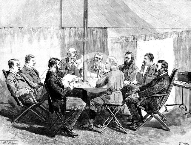 Sketches From Swaziland: Meeting of the British and Transvaal Commissioners with Swazi Chiefs, 1890. Creator: R. Taylor.