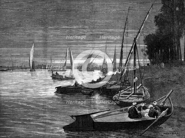 Sketches in Cairo: the harbour of Boulak, 1883. Creator: Eugène Froment.
