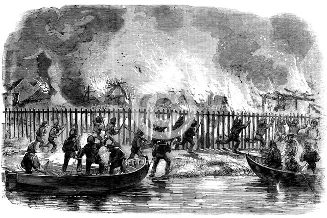Sketches in China - the Burning of Telesio's Store, 1858. Creator: Unknown.
