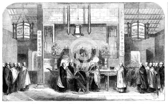 Sketches in China - the Consecration of a Buddhist Abbot at the Temple of Honam, 1858. Creator: Unknown.