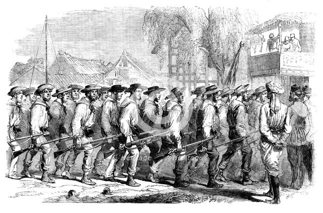Sketches in China - the "Sanspareil" Naval Brigade landing at Canton, 1858. Creator: Unknown.