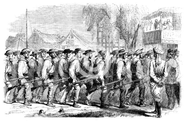Sketches in China - the "Sanspareil" Naval Brigade landing at Canton, 1858. Creator: Unknown.