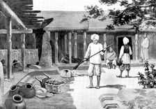 Sketches in Chitral: interior of a headman's house in Mian-Kili, 1895. Creator: George Meisenbach