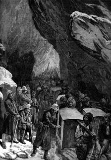 Sketches in Afghanistan: hospital dhoolies in the Jugdulluk Pass, 1880. Creator: Unknown