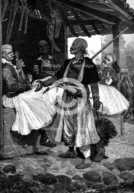 Sketches in Albania: a bear-fancier in the Bazaar, Scutari, 1880. Creator: Eugène Froment.