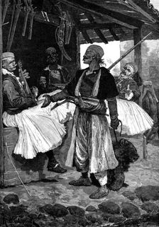 Sketches in Albania: a bear-fancier in the Bazaar, Scutari, 1880. Creator: Eugène Froment