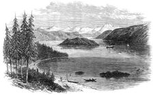 Sketches in British Columbia: Harrison Lake, with the Cascade Mountains in the distance, 1864. Creator: Unknown