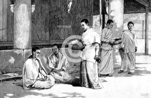 Sketches in Burmah: a Buddhist monastery - Burmese nuns or female servants of the pagodas, 1890. Creator: Unknown.
