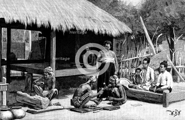 Sketches in Burmah: Burmese wood-carvers, 1890. Creator: H. W..