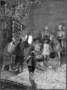 Sketches in Formosa: arrival at Bankimsing, 1890. Creator: P Naumann