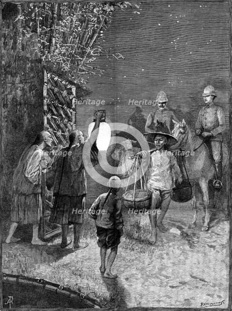 Sketches in Formosa: arrival at Bankimsing, 1890. Creator: P Naumann.