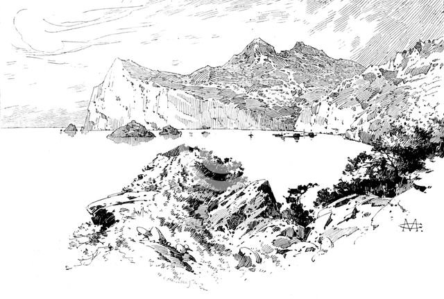 Sketches in Formosa: entrance to Harbour of Keeling, recently bombarded by the Japanese Fleet, 1895. Creator: Carl Hentschel.