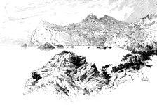 Sketches in Formosa: entrance to Harbour of Keeling, recently bombarded by the Japanese Fleet, 1895. Creator: Carl Hentschel