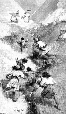 Sketches in Formosa: flight of savage chief and his tribe, 1890. Creator: P Naumann