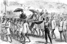 Sketches in Madagascar: British naval officers arriving on a visit to the Governor of Tamatave, 1881 Creator: Unknown