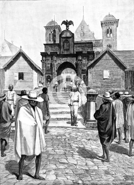 Sketches in Madagascar: entrance to the Royal Palace, Antananarivo, 1890. Creator: P Naumann.