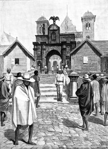 Sketches in Madagascar: entrance to the Royal Palace, Antananarivo, 1890. Creator: P Naumann