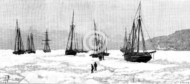 Sketches in Newfoundland: a Newfoundland fishing fleet ice-bound, 1890. Creator: R. Taylor.